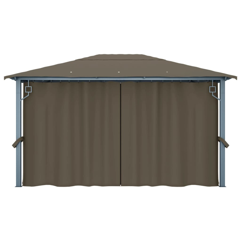 Pavillon mit Vorhängen & LED-Lichterkette 400x300 cm Taupe Alu