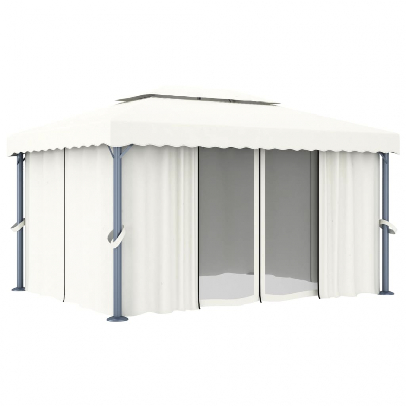 Pavillon mit Vorhängen & LED-Lichterketten 4x3 m Cremeweiß