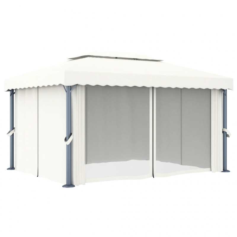 Pavillon mit Vorhängen & LED-Lichterketten 4x3 m Cremeweiß