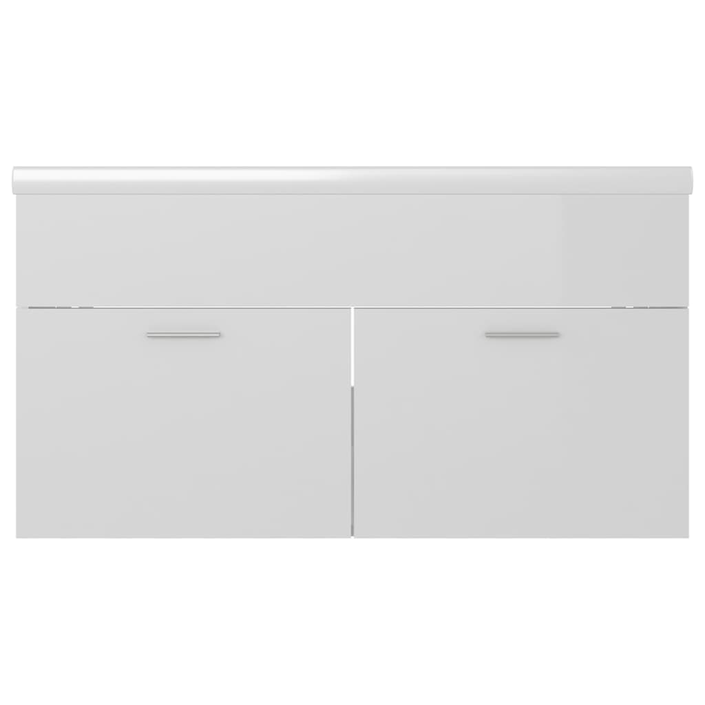 Waschbeckenunterschrank mit Einbaubecken Hochglanz-Weiß