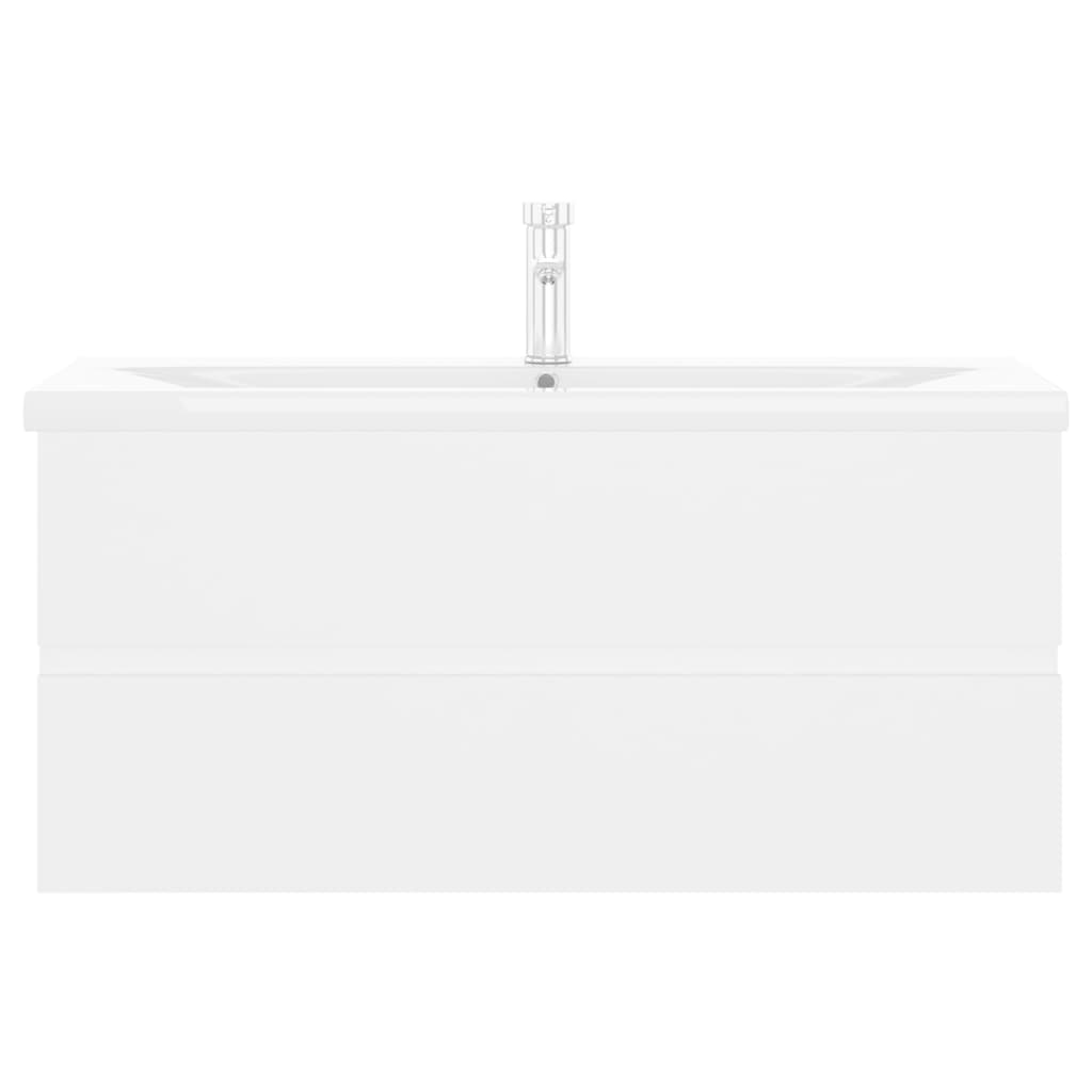 Waschbeckenunterschrank mit Einbaubecken Weiß Holzwerkstoff