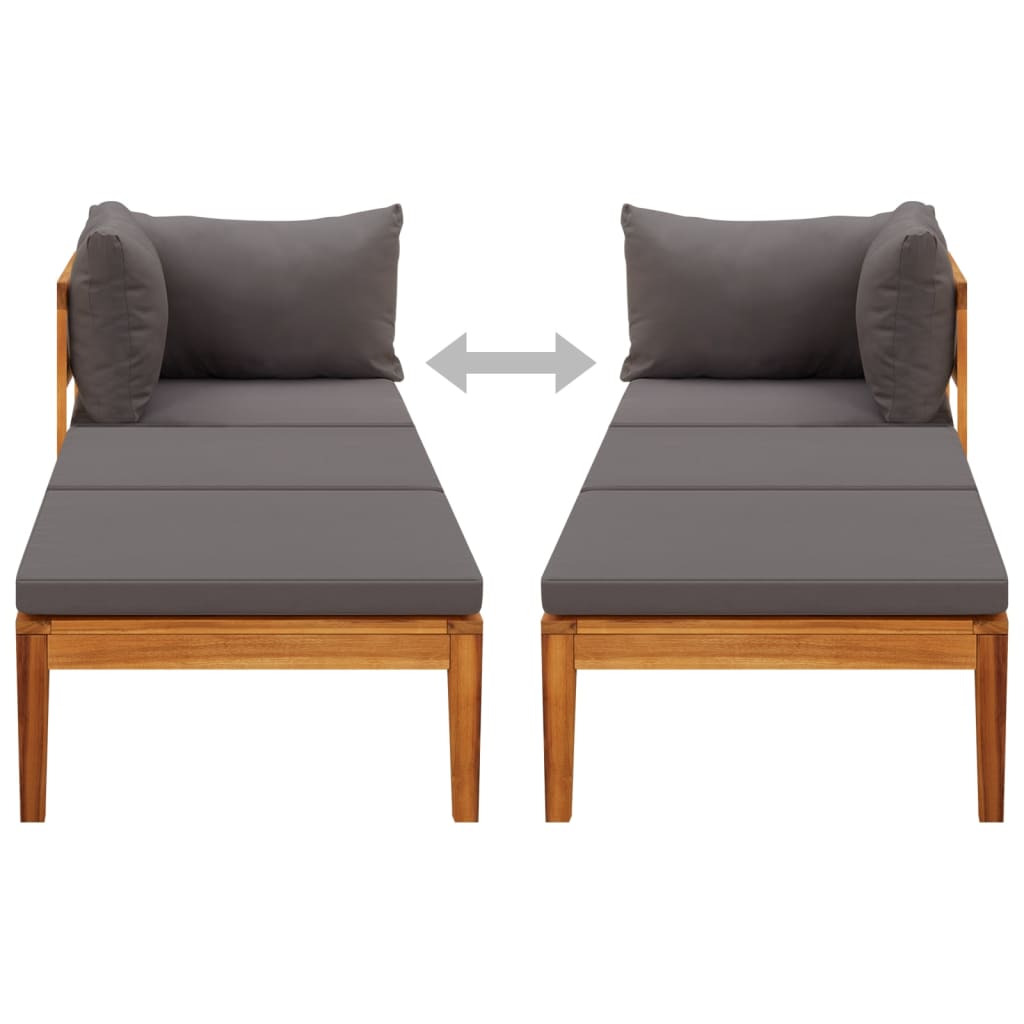 Sonnenliege mit 1 Armlehne Dunkelgrau Massivholz Akazie