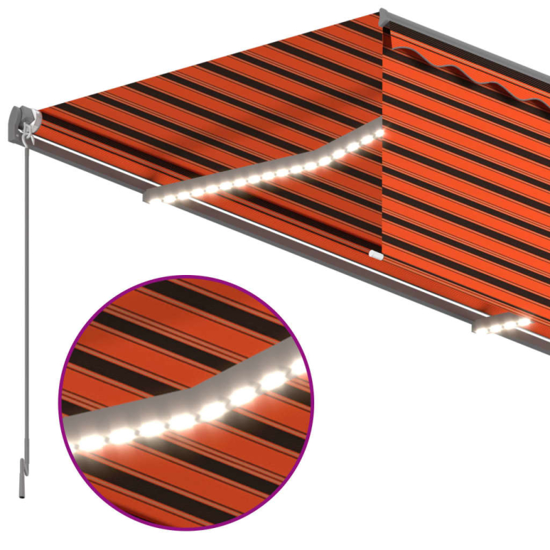 Markise Manuell Einziehbar mit Rollo & LED 4,5x3 m Orange Braun