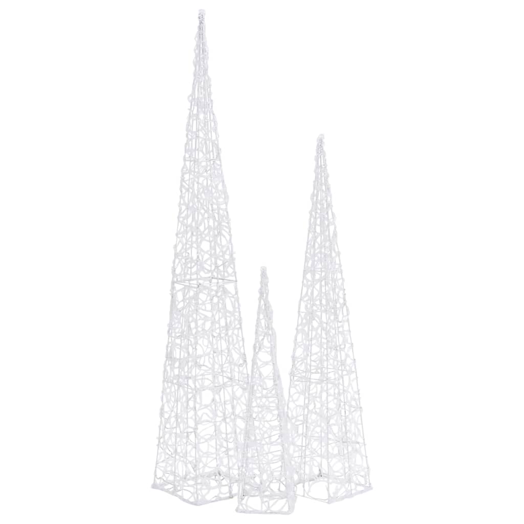 LED-Leuchtkegel-Set Acryl Deko Kaltweiß 60/90/120 cm