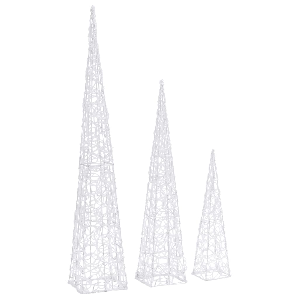 LED-Leuchtkegel-Set Acryl Deko Kaltweiß 60/90/120 cm