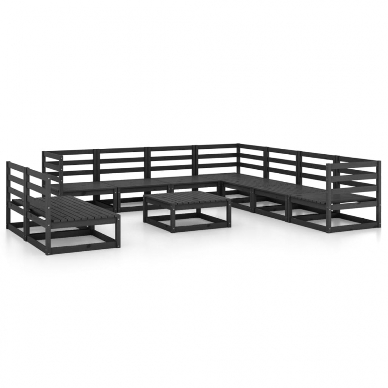10-tlg. Garten-Lounge-Set Schwarz Massivholz Kiefer