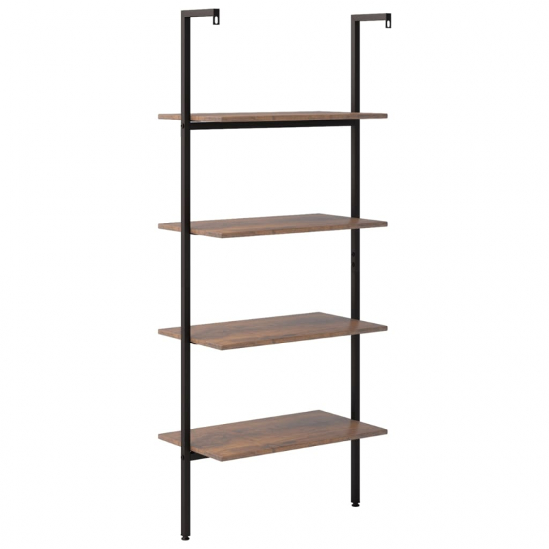 Leiterregal mit 4 Böden Dunkelbraun und Schwarz 64x35x152,5 cm