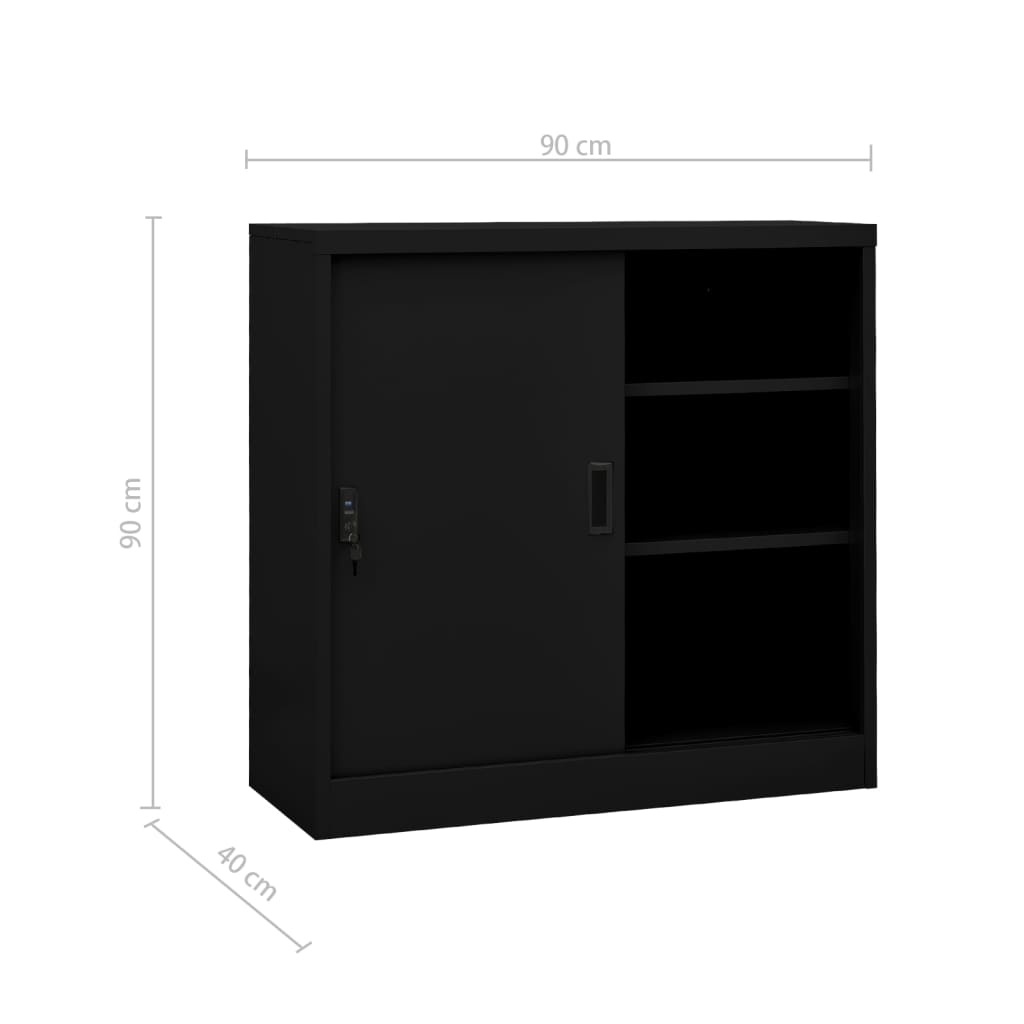 Büroschrank mit Schiebetür Schwarz 90x40x90 cm Stahl