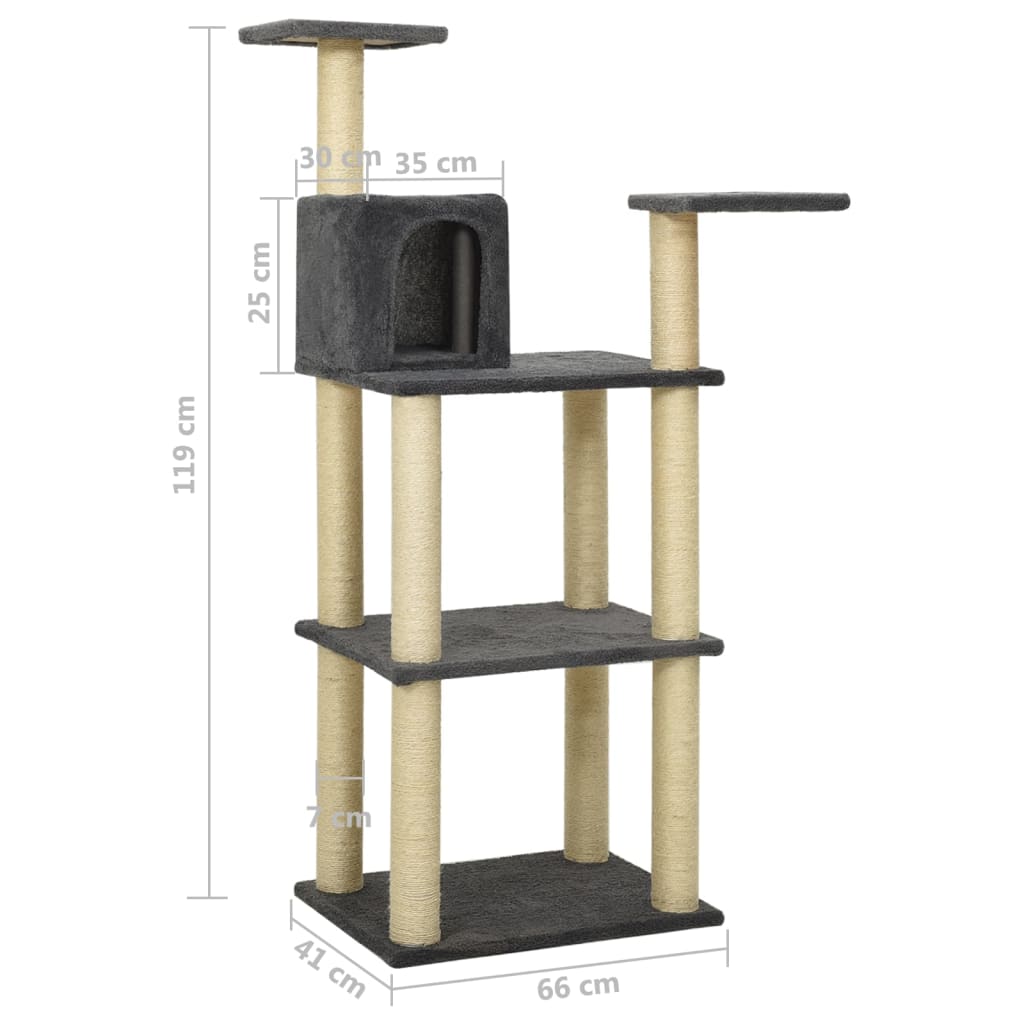 Kratzbaum mit Sisal-Kratzsäulen Dunkelgrau 119 cm