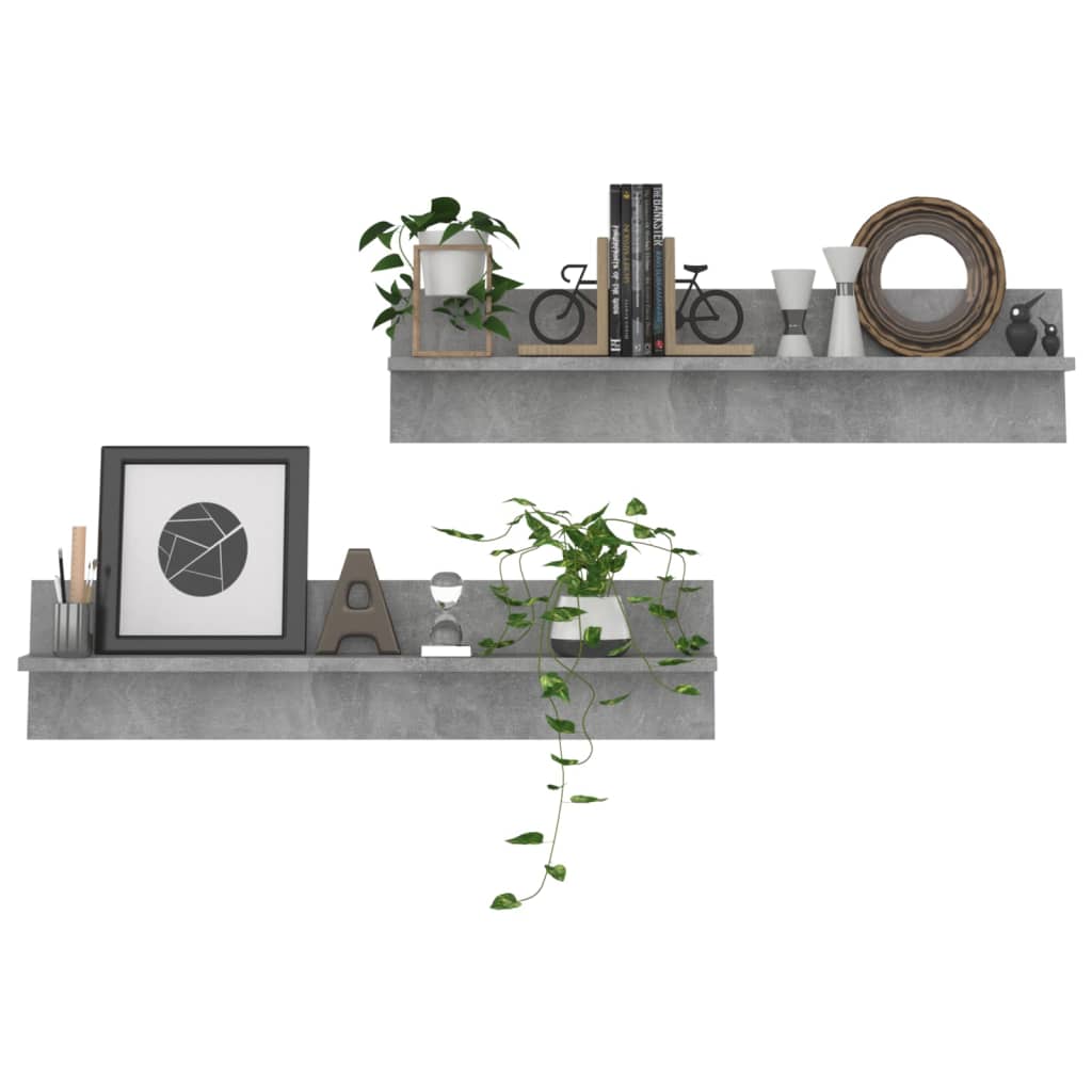 Wandregale 2 Stk. Betongrau 80x11,5x18 cm Holzwerkstoff