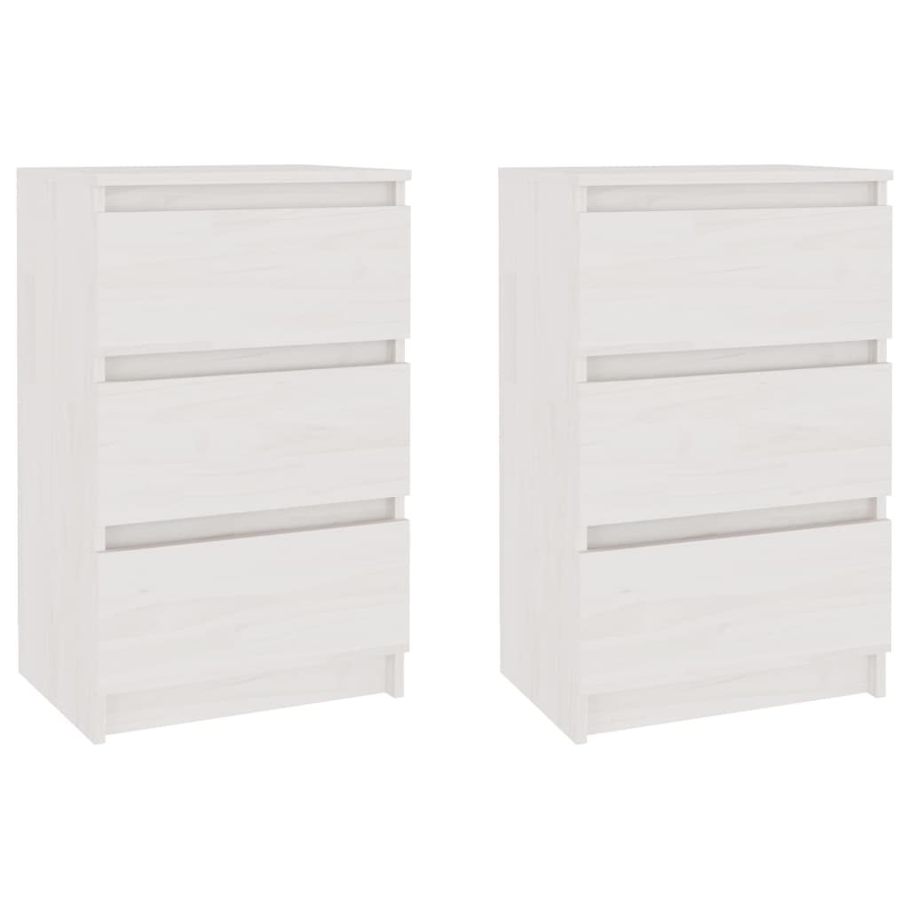 Nachtschränke 2 Stk. Weiß 40x29,5x64 cm Massivholz Kiefer