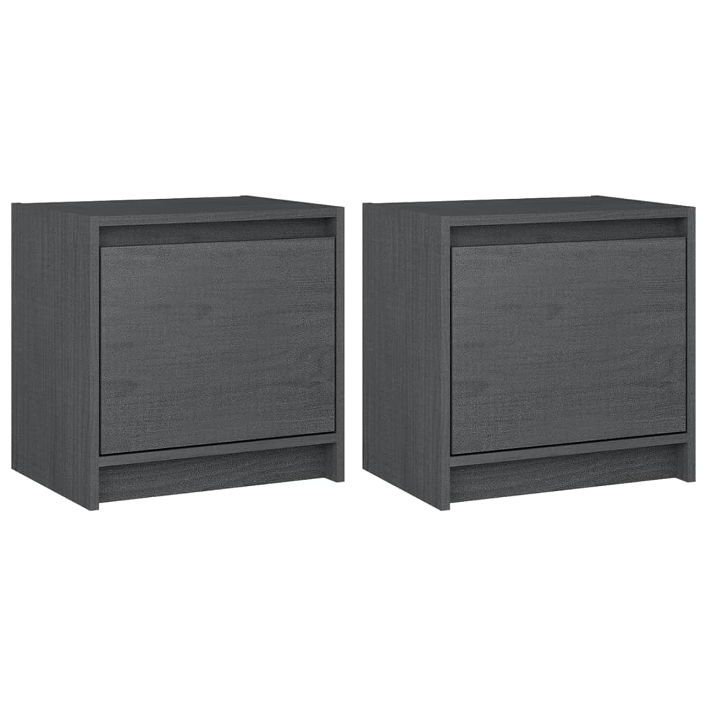 Nachtschränke 2 Stk. Grau 40x30,5x40 cm Massivholz Kiefer
