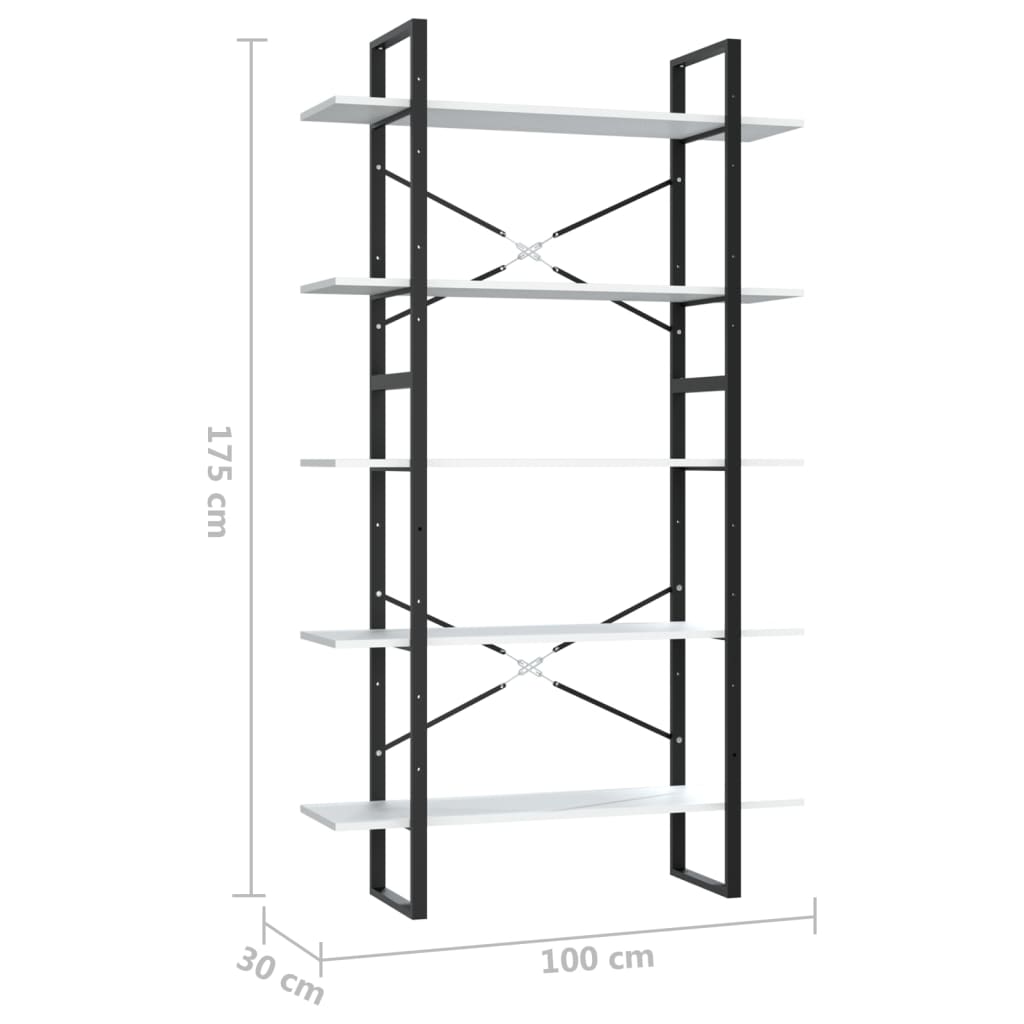 Bücherregal 5 Fächer Weiß 100x30x175 cm Holzwerkstoff