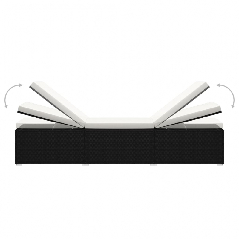 Sonnenliege mit Auflage und Teetisch Poly Rattan Schwarz