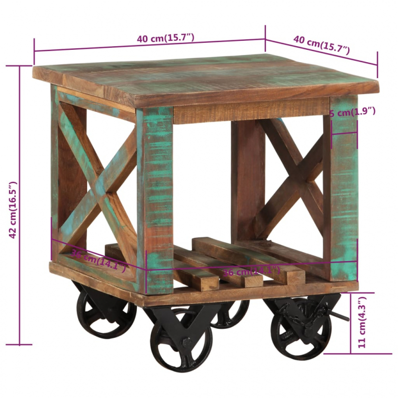 Beistelltisch mit Rädern 40x40x42 cm Altholz Massiv