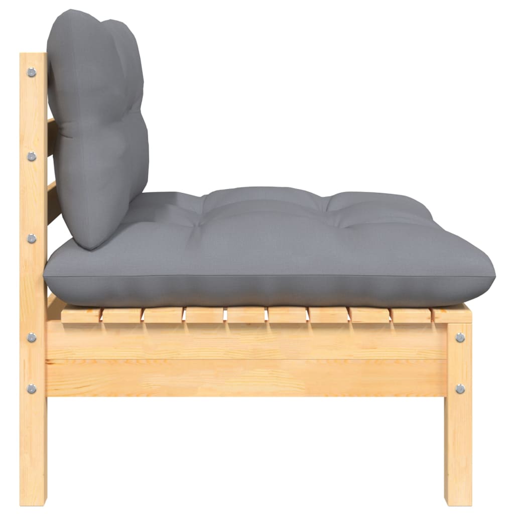 3-tlg. Garten-Lounge-Set mit Kissen Grau Kiefer Massivholz