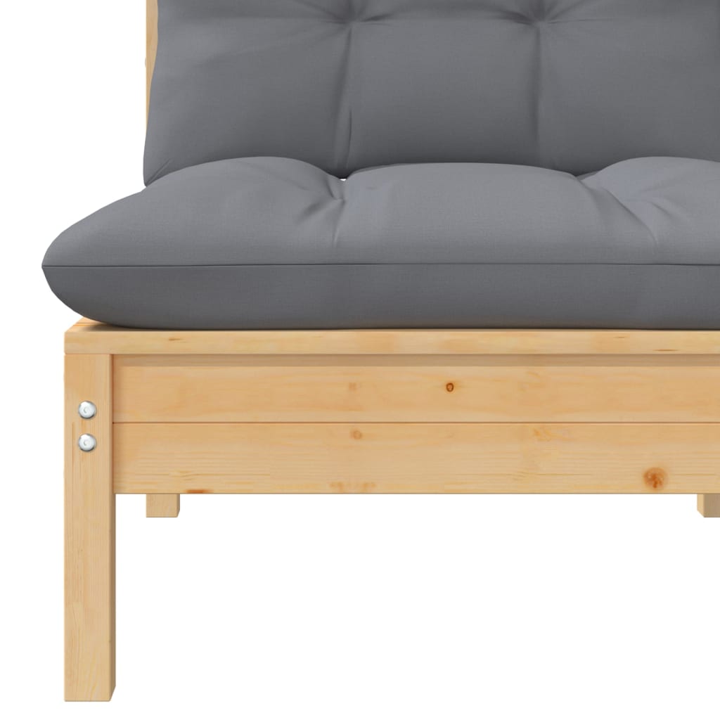 3-tlg. Garten-Lounge-Set mit Kissen Grau Kiefer Massivholz