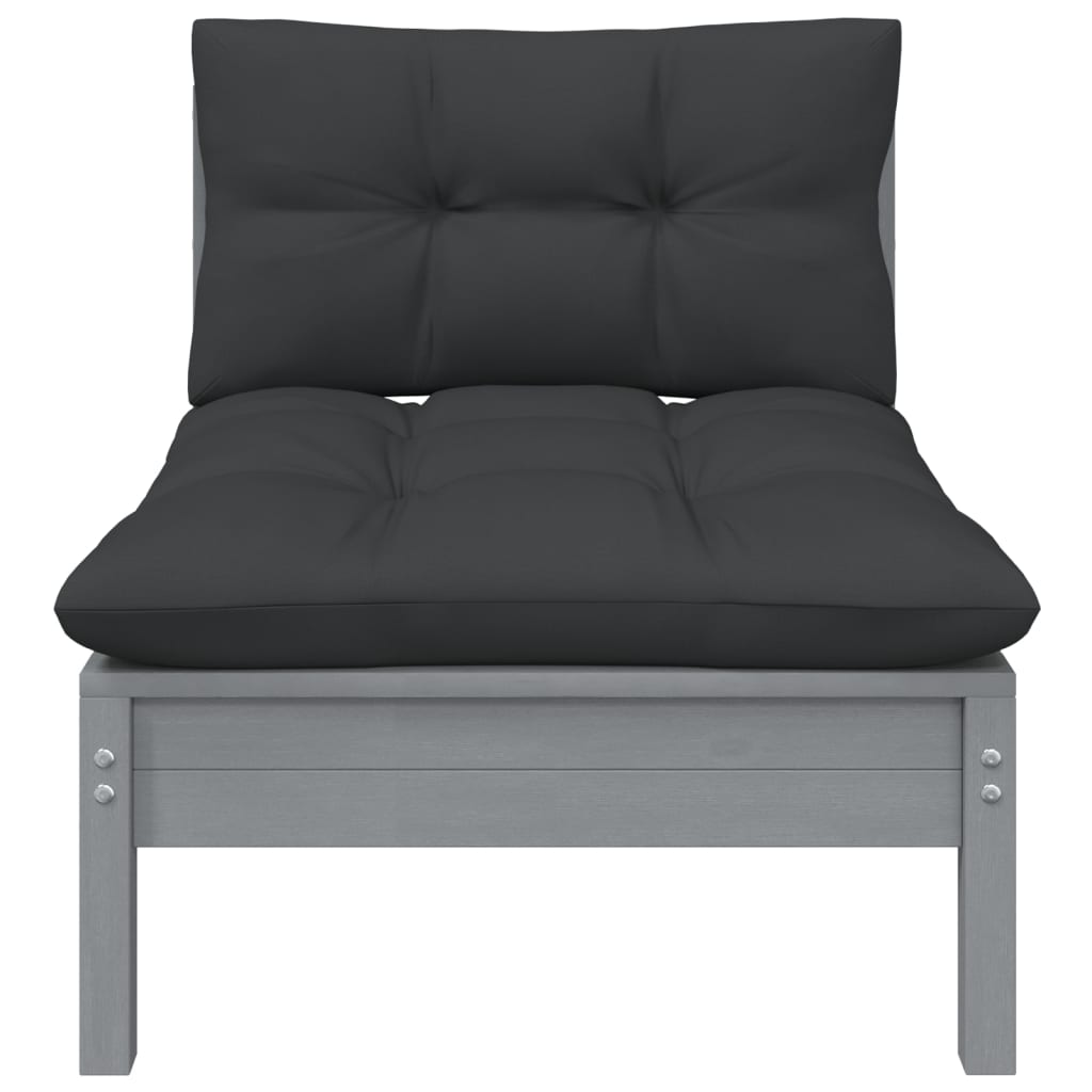 3-tlg. Garten-Lounge-Set mit Kissen Grau Kiefer Massivholz