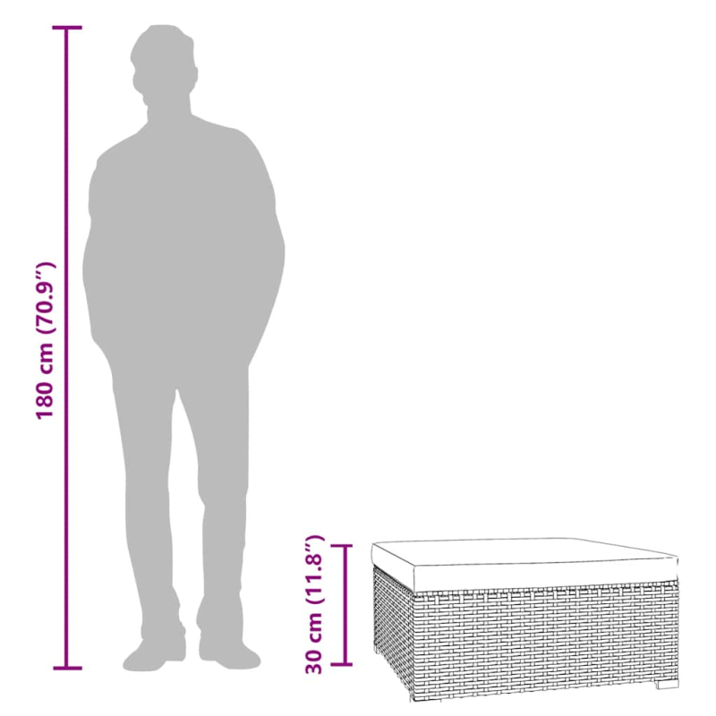 Garten-Fußhocker mit Kissen Grau 70x70x30 cm Poly Rattan