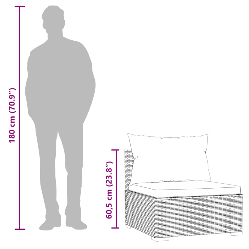 Garten-Mittelsofa mit Kissen Braun Poly Rattan