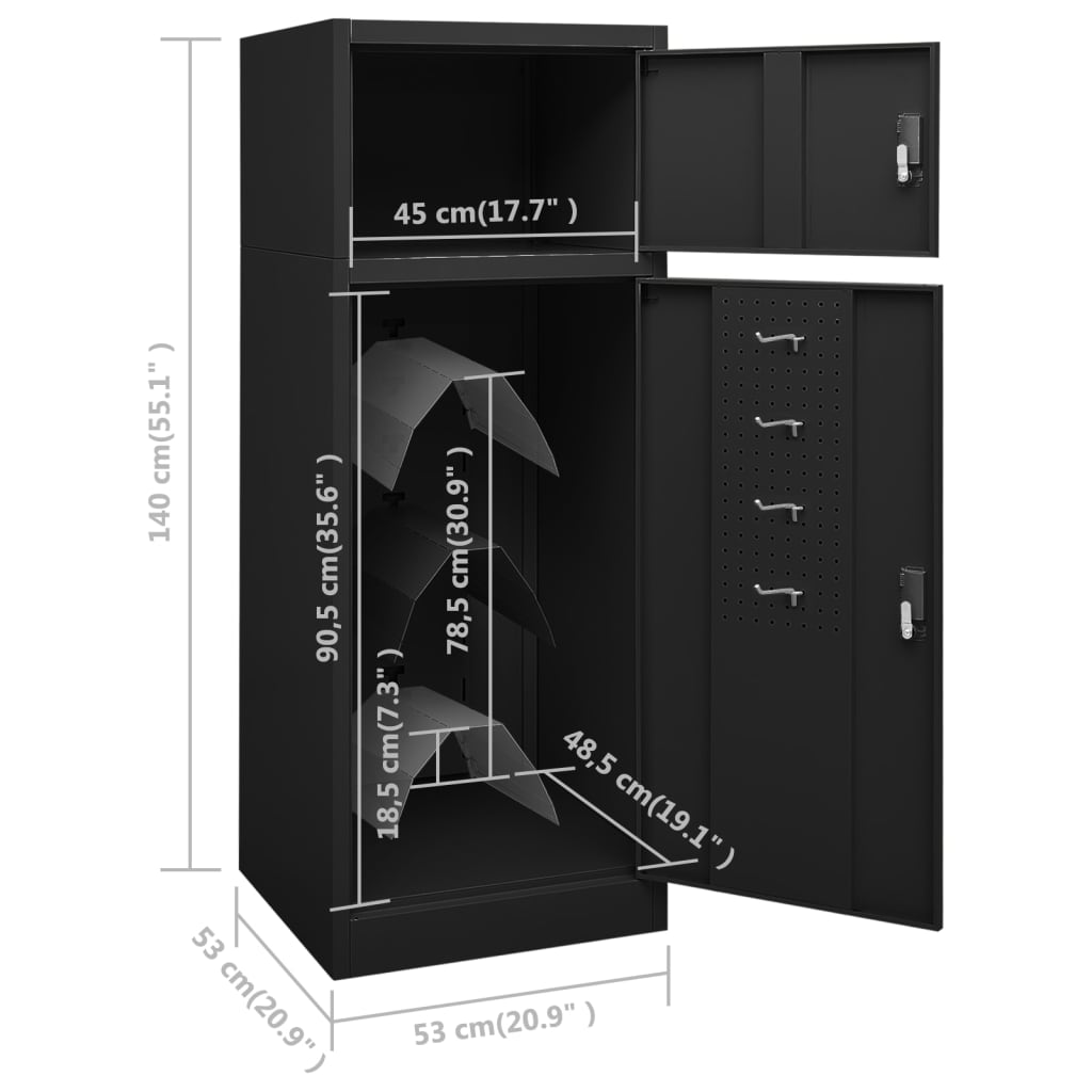 Sattelschrank Schwarz 53x53x140 cm Stahl
