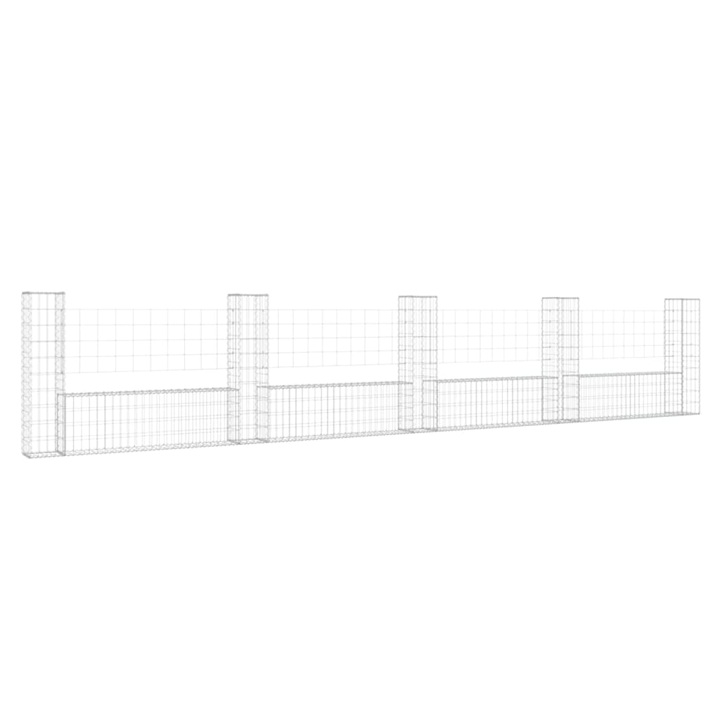 Gabionenkorb U-Form mit 5 Säulen Eisen 500x20x100 cm