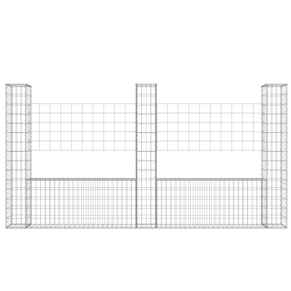 Gabionenkorb U-Form mit 3 Säulen Eisen 260x20x150 cm