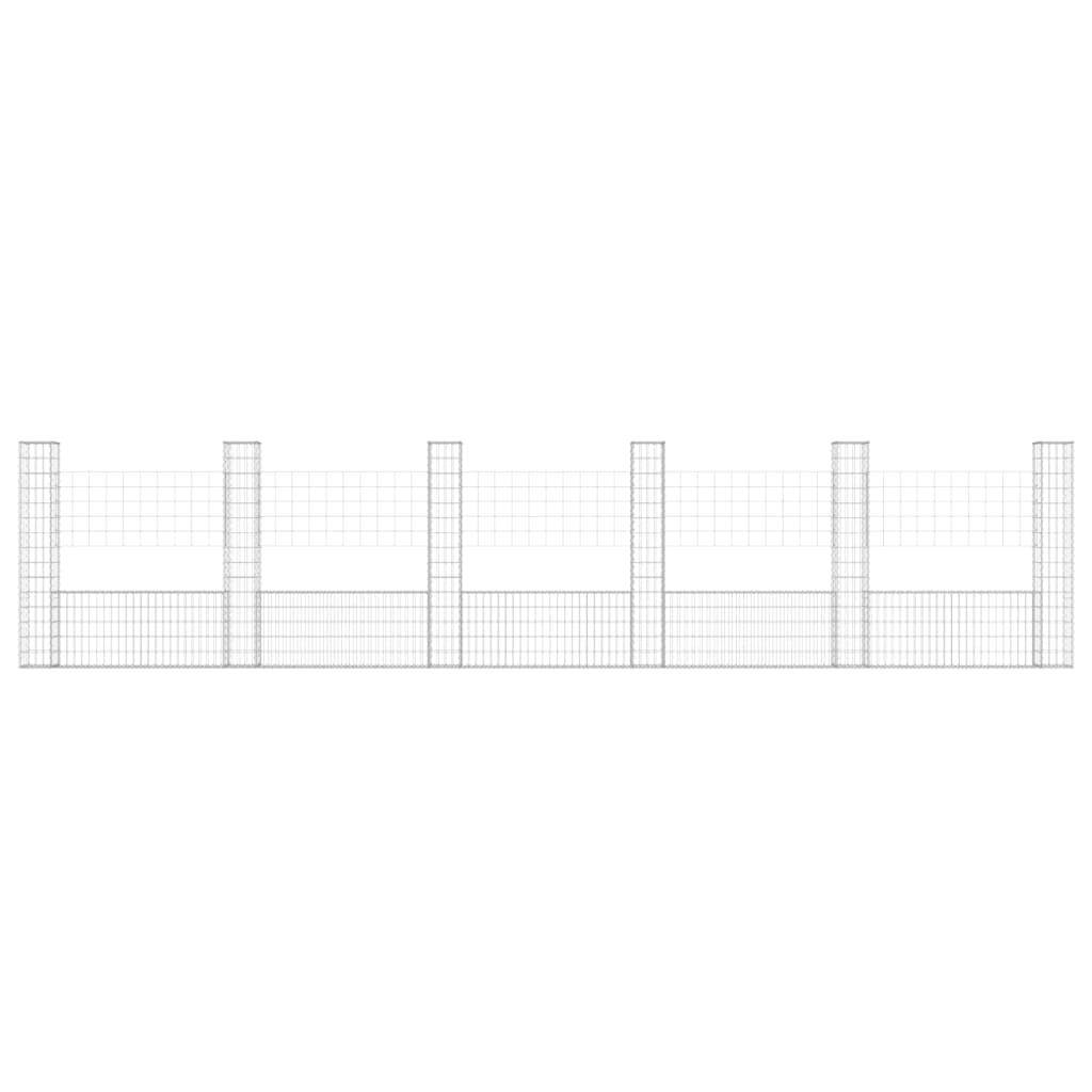 Gabionenkorb U-Form mit 6 Säulen Eisen 620x20x150 cm