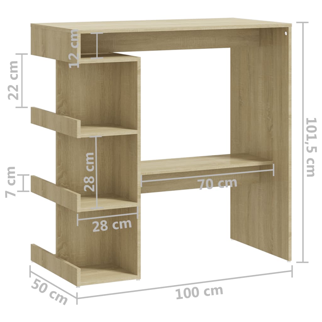 Bartisch mit Regal Sonoma-Eiche 100x50x101,5 cm Holzwerkstoff