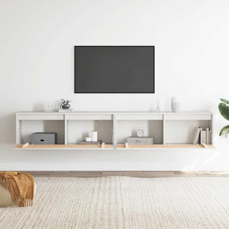 Wandschränke 2 Stk. Weiß 100x30x35 cm Massivholz Kiefer