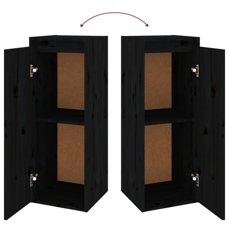 Wandschränke 2 Stk. Schwarz 30x30x80 cm Massivholz Kiefer