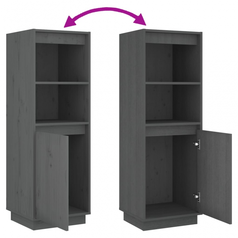 Highboard Grau 37x34x110 cm Massivholz Kiefer