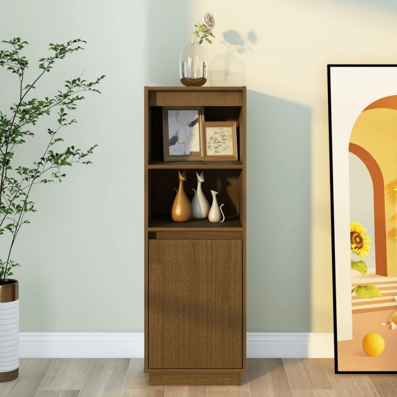 Highboard Honigbraun 37x34x110 cm Massivholz Kiefer