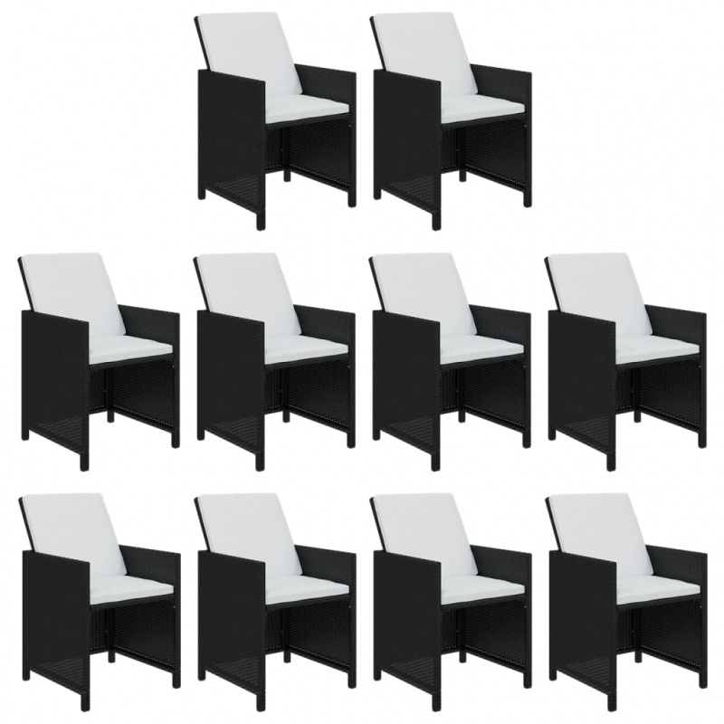 11-tlg. Garten-Essgruppe mit Kissen Poly Rattan Schwarz