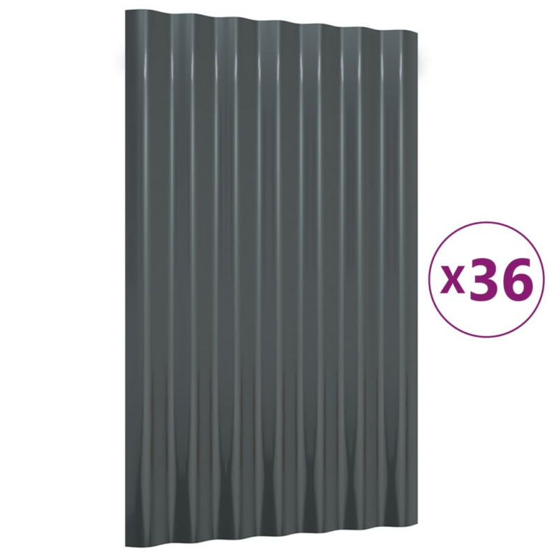 Dachpaneele 36 Stk. Pulverbeschichteter Stahl Anthrazit 60x36cm