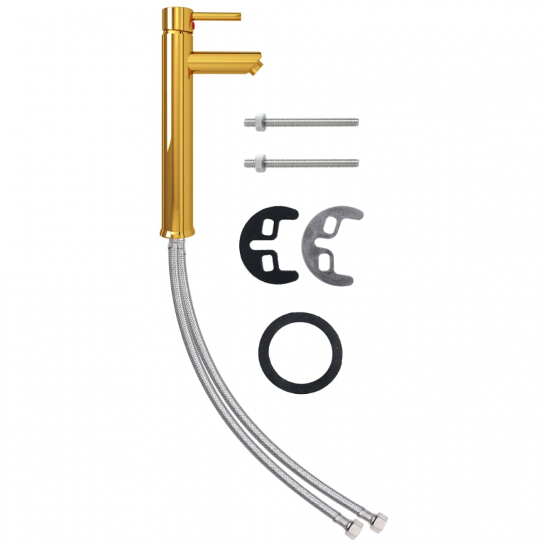 Waschbecken mit Wasserhahn und Ablaufgarnitur aus gehärtetem