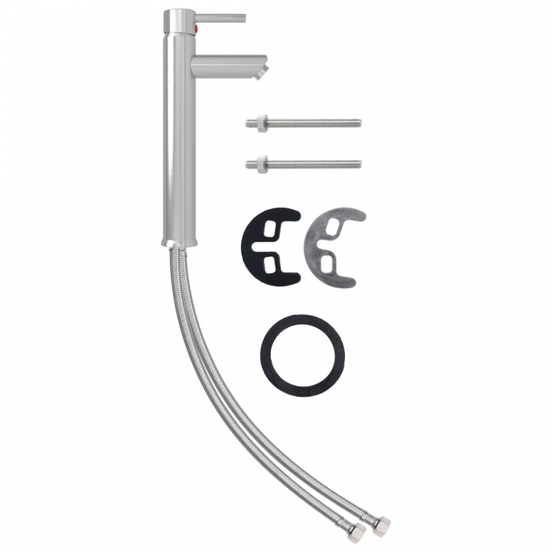 Waschbecken mit Wasserhahn und Ablaufgarnitur aus gehärtetem