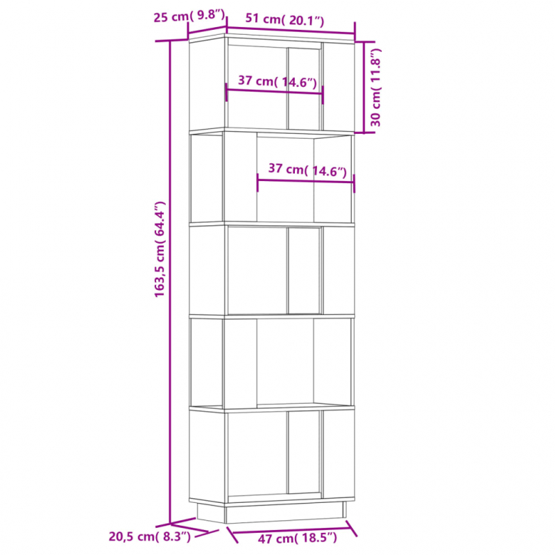 Bücherregal/Raumteiler 51x25x163,5 cm Massivholz Kiefer