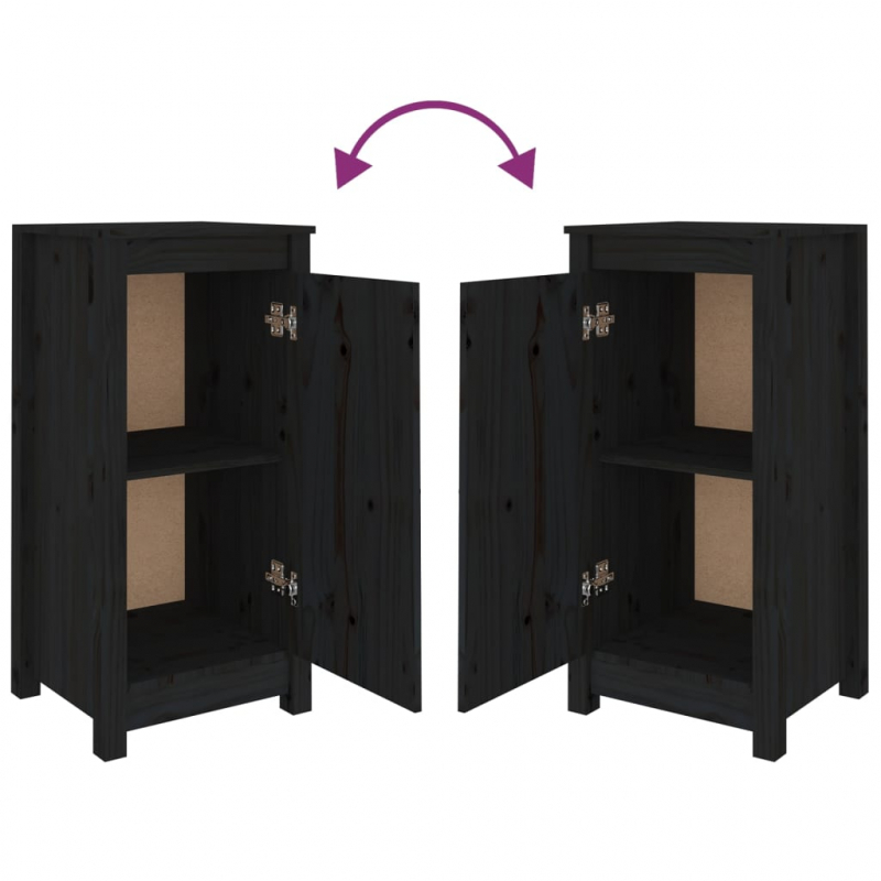 Sideboards 2 Stk. Schwarz 39x35x80 cm Massivholz Kiefer