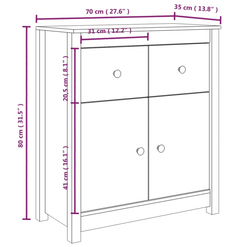 Sideboard 70x35x80 cm Massivholz Kiefer