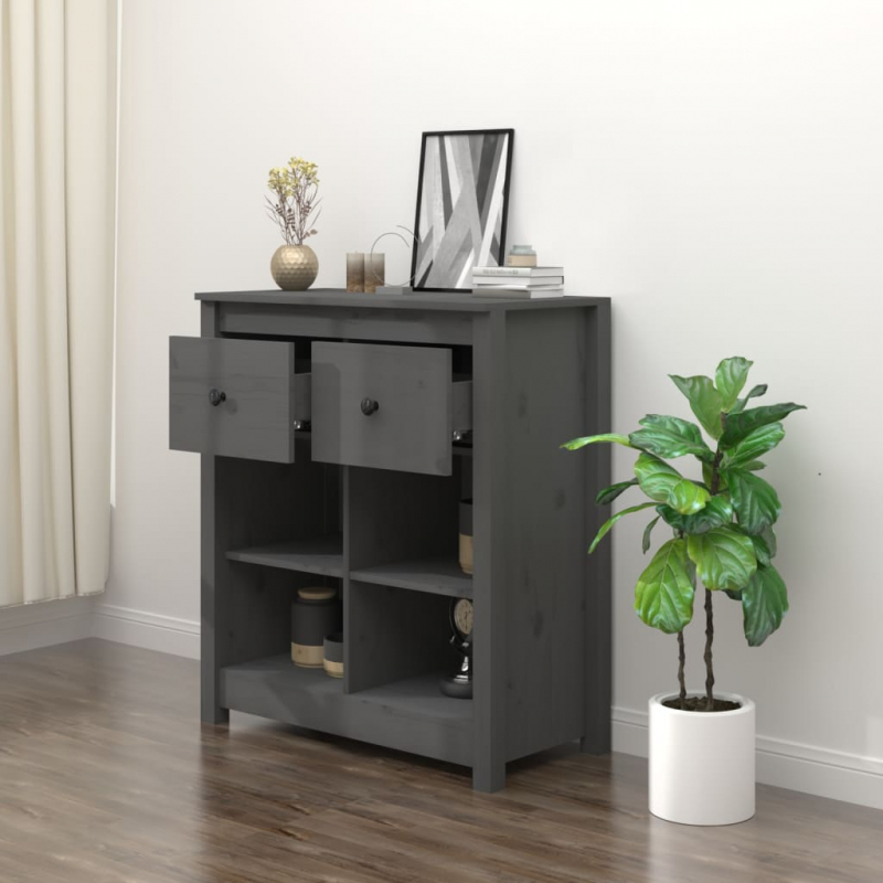Sideboard Grau 70x35x80 cm Massivholz Kiefer