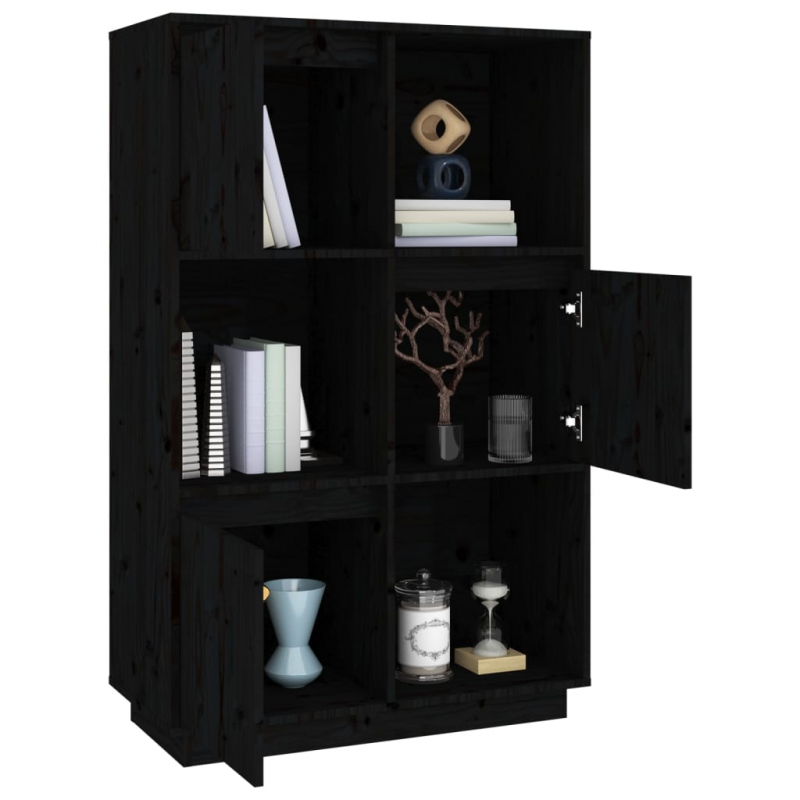 Highboard Schwarz 74x35x117 cm Massivholz Kiefer