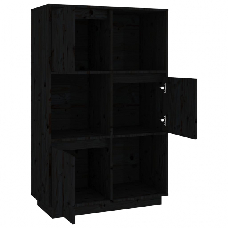 Highboard Schwarz 74x35x117 cm Massivholz Kiefer