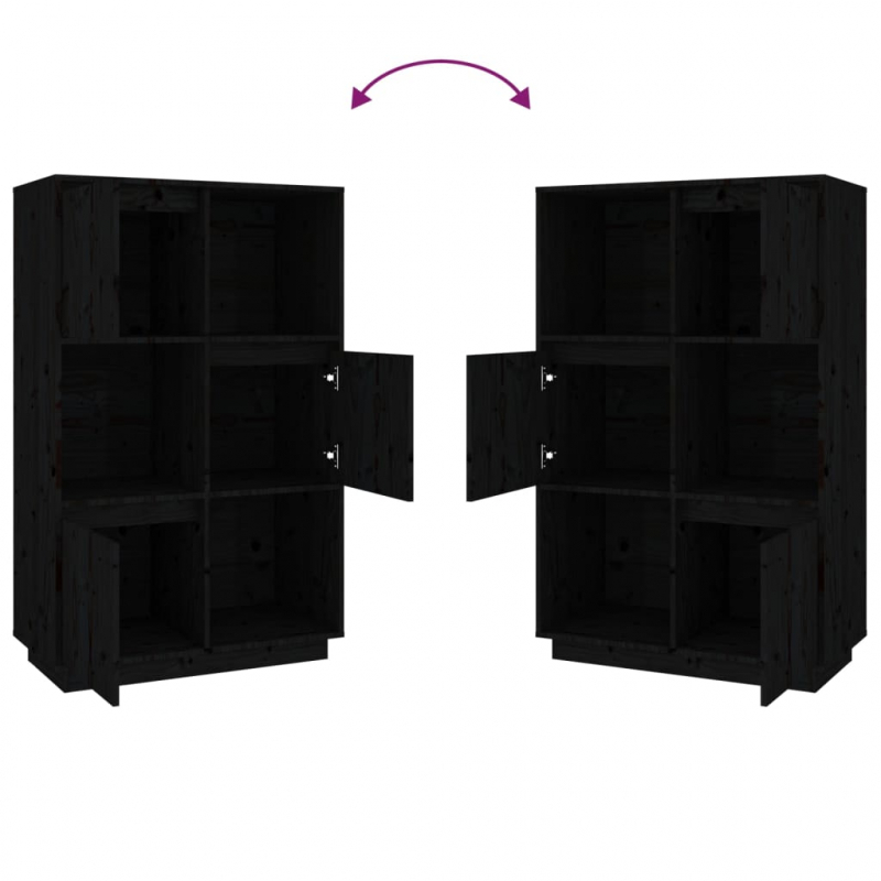 Highboard Schwarz 74x35x117 cm Massivholz Kiefer