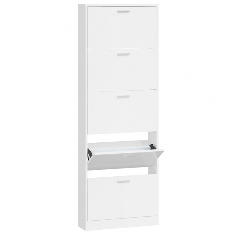 Schuhschrank Hochglanz-Weiß 59x17x169 cm Holzwerkstoff