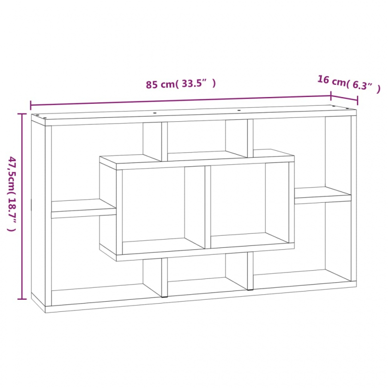 Wandregal mit 8 Fächern Grau Sonoma
