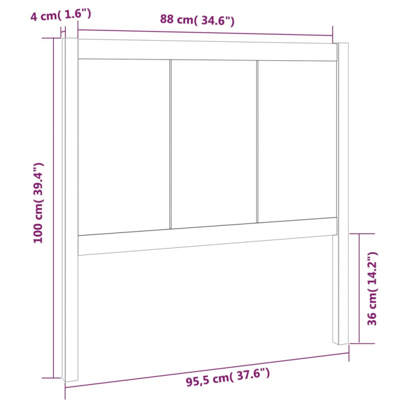 Kopfteil Schwarz 95,5x4x100 cm Massivholz Kiefer