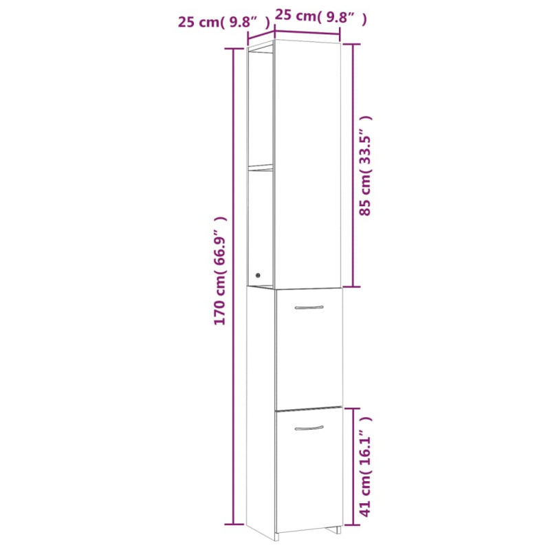 Badschrank Grau Sonoma 25x26,5x170 cm Holzwerkstoff