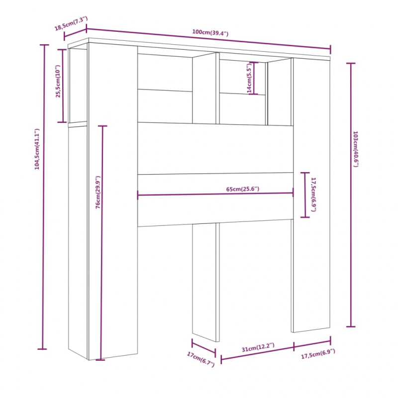 Kopfteil mit Ablagen Räuchereiche 100x18,5x104,5 cm