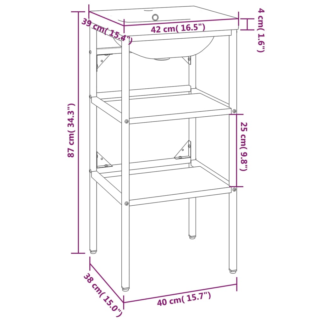 Badezimmer-Waschtischgestell mit Waschbecken Schwarz Eisen